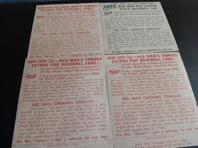 Red Man - Four card lot. ’53 ’54. Ennis Parnell Dickson Antonelli. VG - VG+