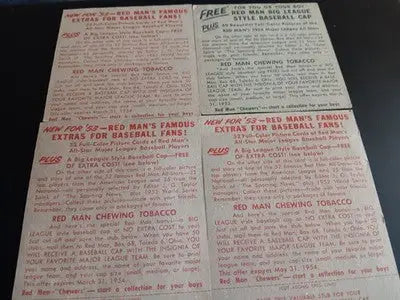 Red Man - Four card lot. ’53 ’54. Ennis Parnell Dickson Antonelli. VG - VG+