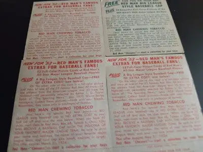 Red Man - Four card lot. ’53 ’54. Ennis Parnell Dickson Antonelli. VG - VG+