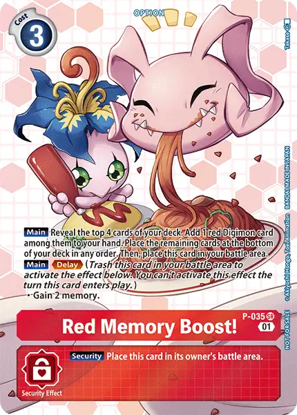 Red Memory Boost card from Digimon promotional pack for battle area strategy