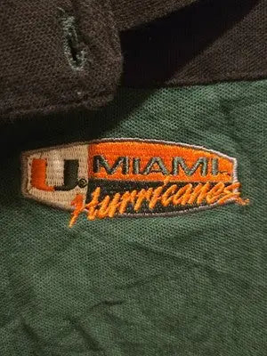 Red Oak Polo Shirt Mens M Miami Hurricanes Embroidered Green Black Short Sleeve - Apparel