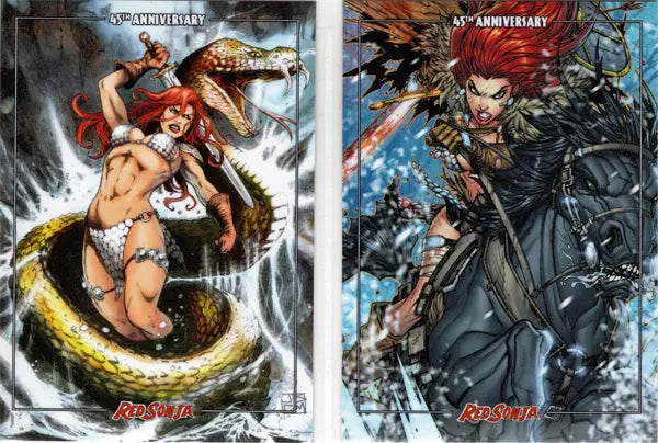 Fantasy warrior women in action from Red Sonja card box topper set illustrations