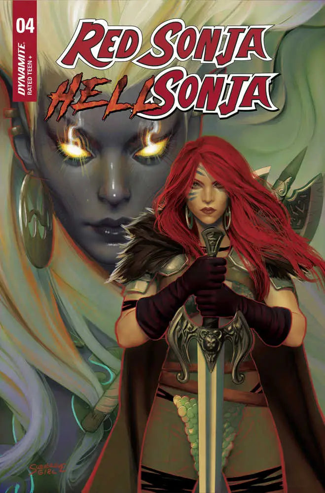 Comic book cover of Red Sonja Hell Sonja #4 featuring a warrior woman with a sword
