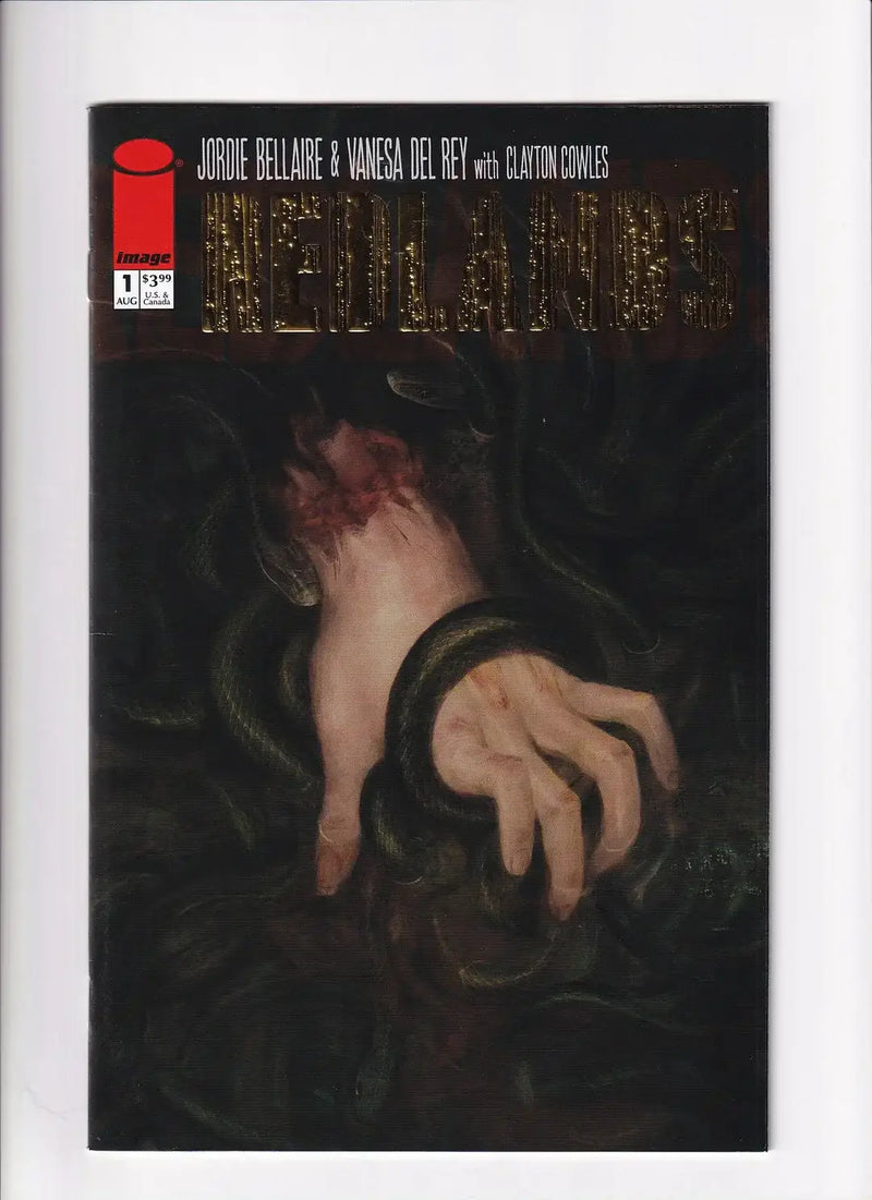 Comic book cover of Redlands #1 CVR B by Vanesa Del Rey featuring a ghostly hand