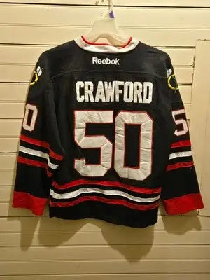 Reebok CCM Hockey Jersey Mens 48 Chicago Blackhawks Crawford 50 Black Authentic - Apparel