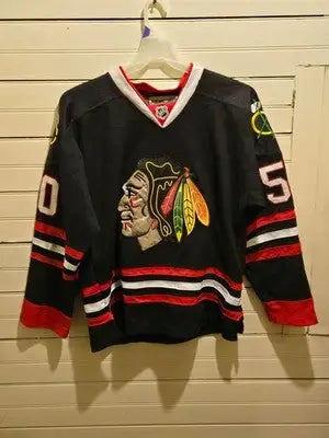 Reebok CCM Hockey Jersey Mens 48 Chicago Blackhawks Crawford 50 Black Authentic - Apparel