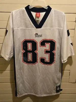 Reebok NFL Jersey Mens L Wes Welker 83 New England Patriots White Mesh VNeck - Apparel
