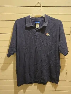 Reebok NFL Polo Shirt Mens L Denver Broncos Embroidered Logo Navy Cotton - Apparel
