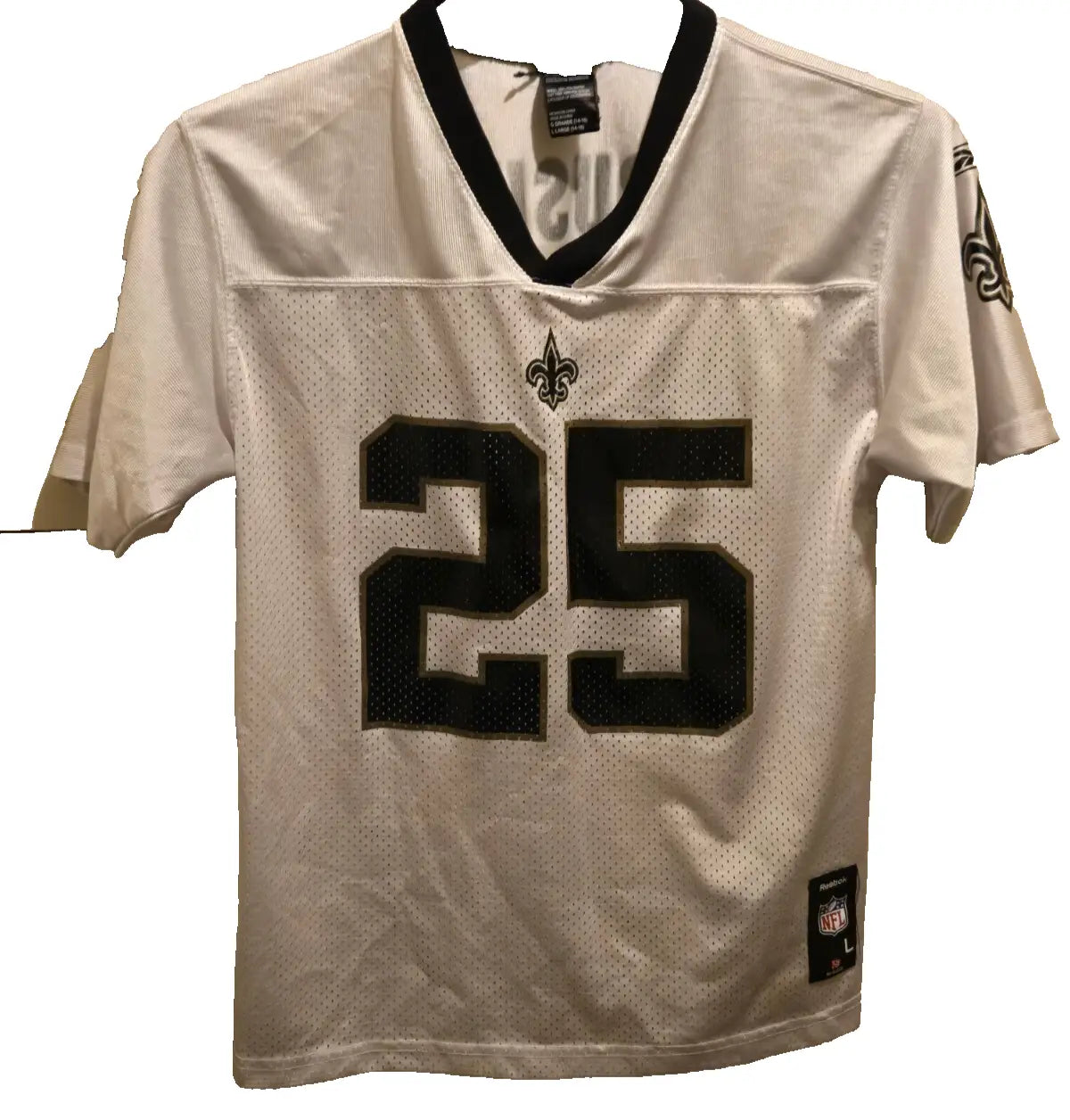 Reebok Reggie Bush New Orleans Saints #25 White Jersey Men’s L W/ smudge on back - Apparel