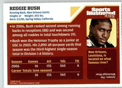 Reggie Bush - 2007 Sports Illustrated for Kids - NM - #140 - Football Card Single
