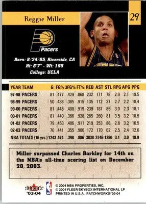 Reggie Miller - 2003-04 Fleer Patchworks - #29 - Basketball - Basketball Card Single
