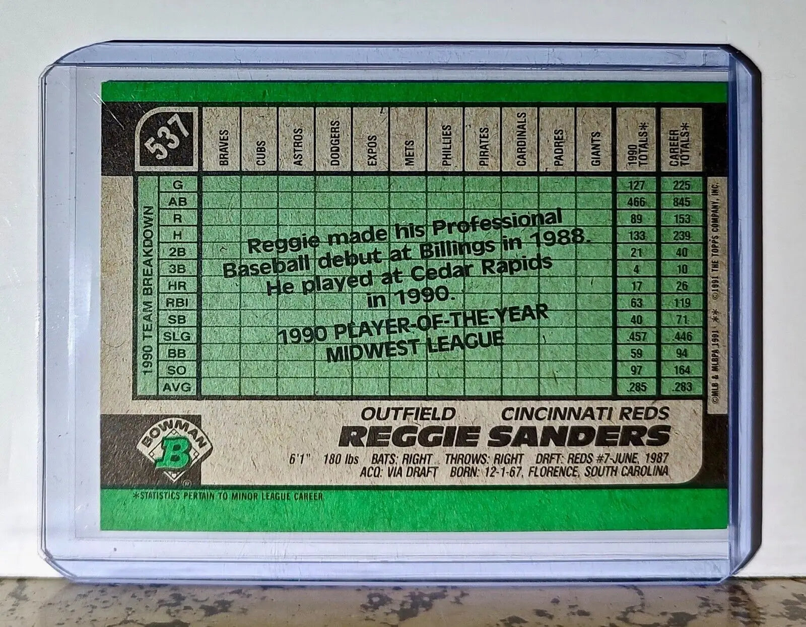 Reggie Sanders 1991 Topps Bowman MVP MLB #537 Baseball Card Cincinnati Reds