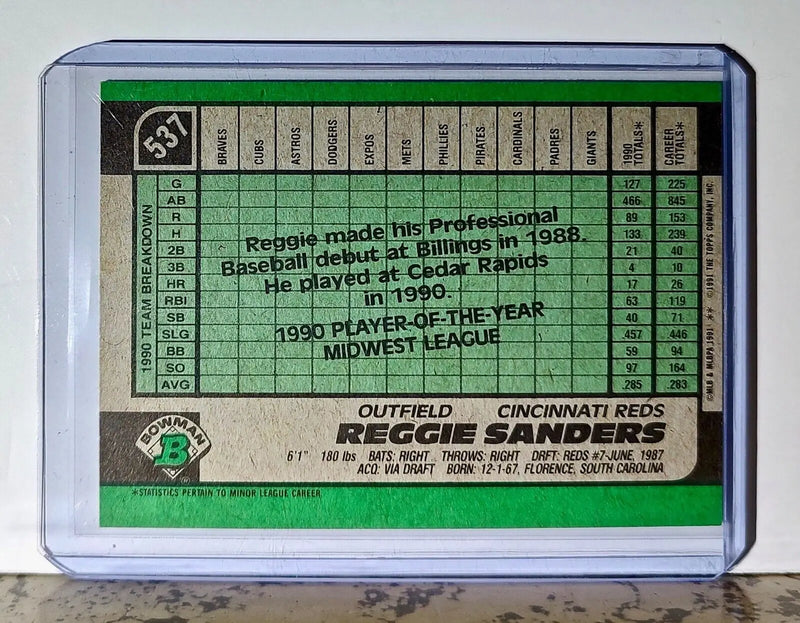 Reggie Sanders 1991 Topps Bowman MVP MLB #537 Baseball Card Cincinnati Reds