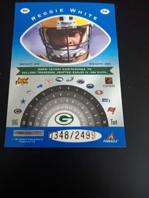 REGGIE WHITE - Pinnacle Certified Platinum Blue #80 0348/2499. Packers. NRMT+ - Football Card Single