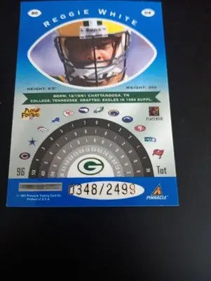 REGGIE WHITE - Pinnacle Certified Platinum Blue #80 0348/2499. Packers. NRMT+ - Football Card Single