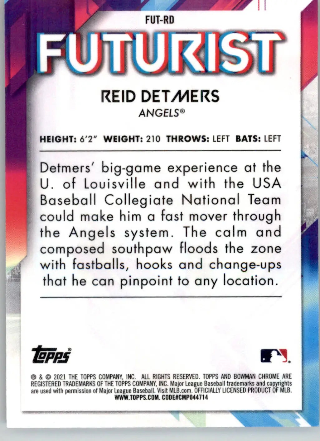 Reid Detmers - 2021 Bowman - #FUT-RD - Chrome Futurist Baseball - Baseball Card Single