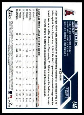 Reid Detmers 2023 Topps #645 Los Angeles Angels - Baseball Card Single