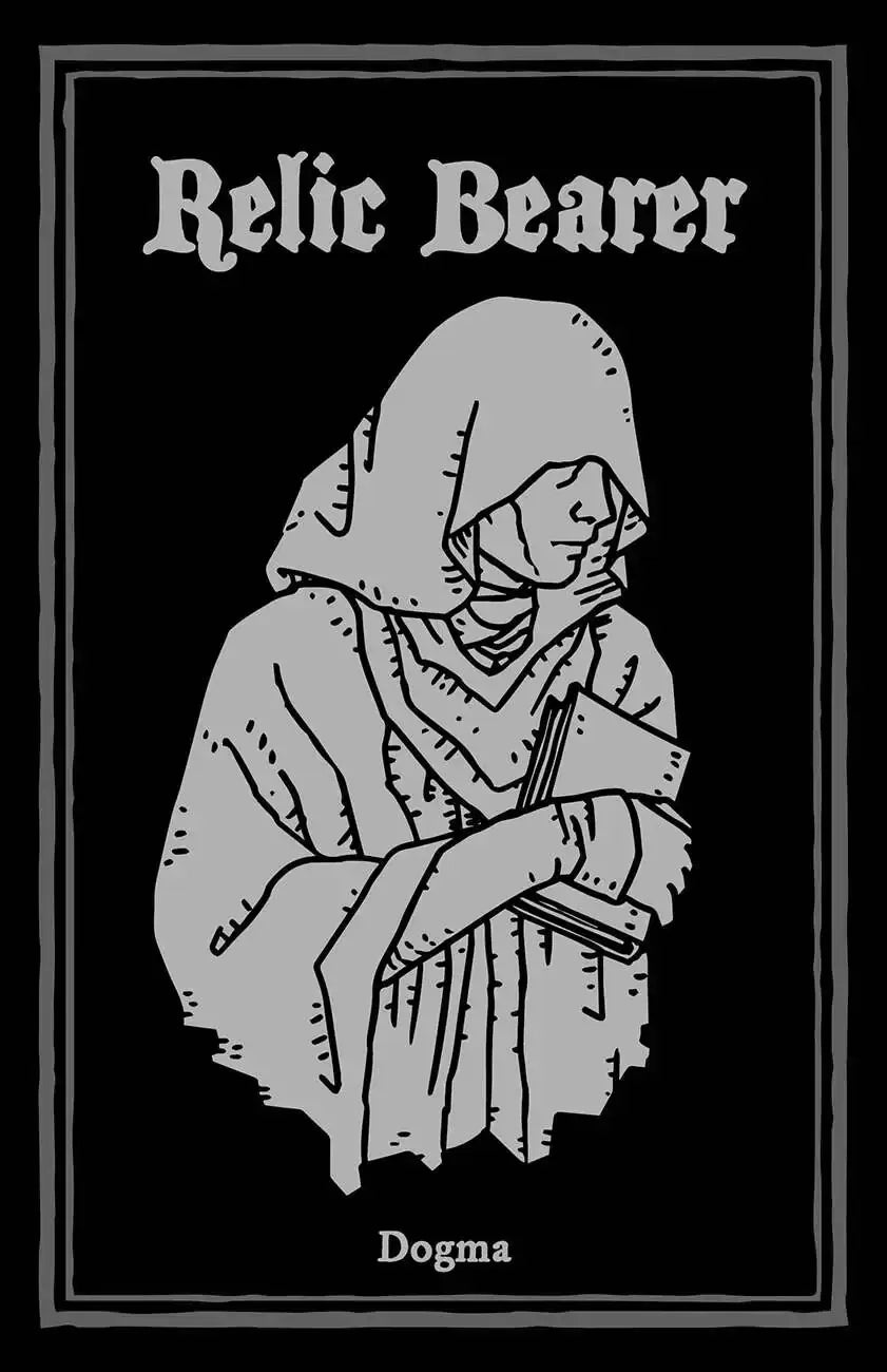 Monk-like figure holding a book from Relic Bearer RPG Adventure by Archon Games