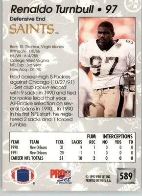 Renaldo Turnbull - 1992 Pro Set - #589 - Football - Football Card Single