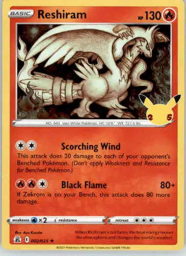 Reshiram - Celebrations - 002/025 - Holo LP - Pokémon Card Single