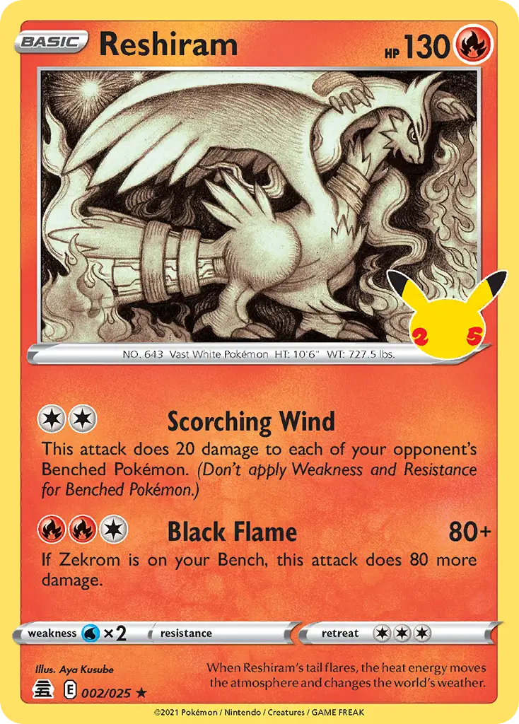 Reshiram - Celebrations - 002/025 - Holo LP Pokemon - Pokémon Card Single