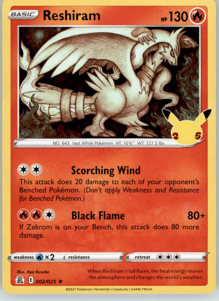 Reshiram - Celebrations - 002/025 - Holo LP Pokemon - Pokémon Card Single