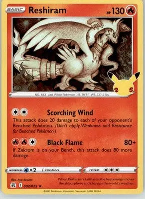 Reshiram - Celebrations - 002/025 - Holo LP Pokemon - Pokémon Card Single