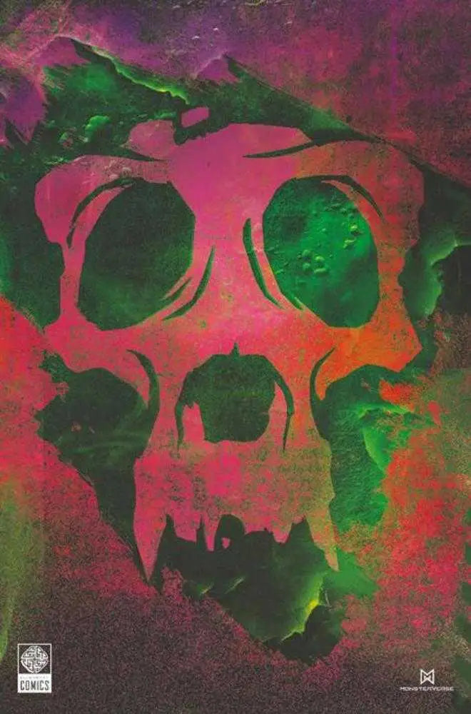 Vibrant stylized Skull Island cover D logo variant with pink and green hues