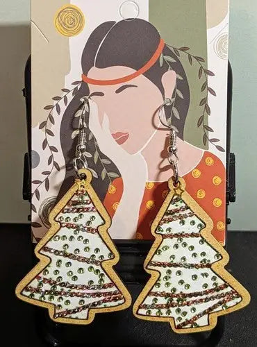 Reversible -Wooden Christmas Tree Earrings - Handmade - General Merchandise
