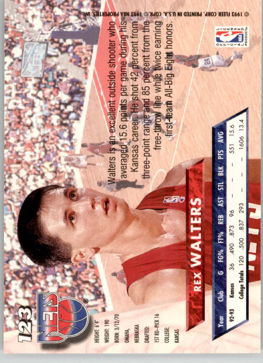 Rex Walters - 1993-94 Ultra - #123 - RC Basketball - Basketball Card Single