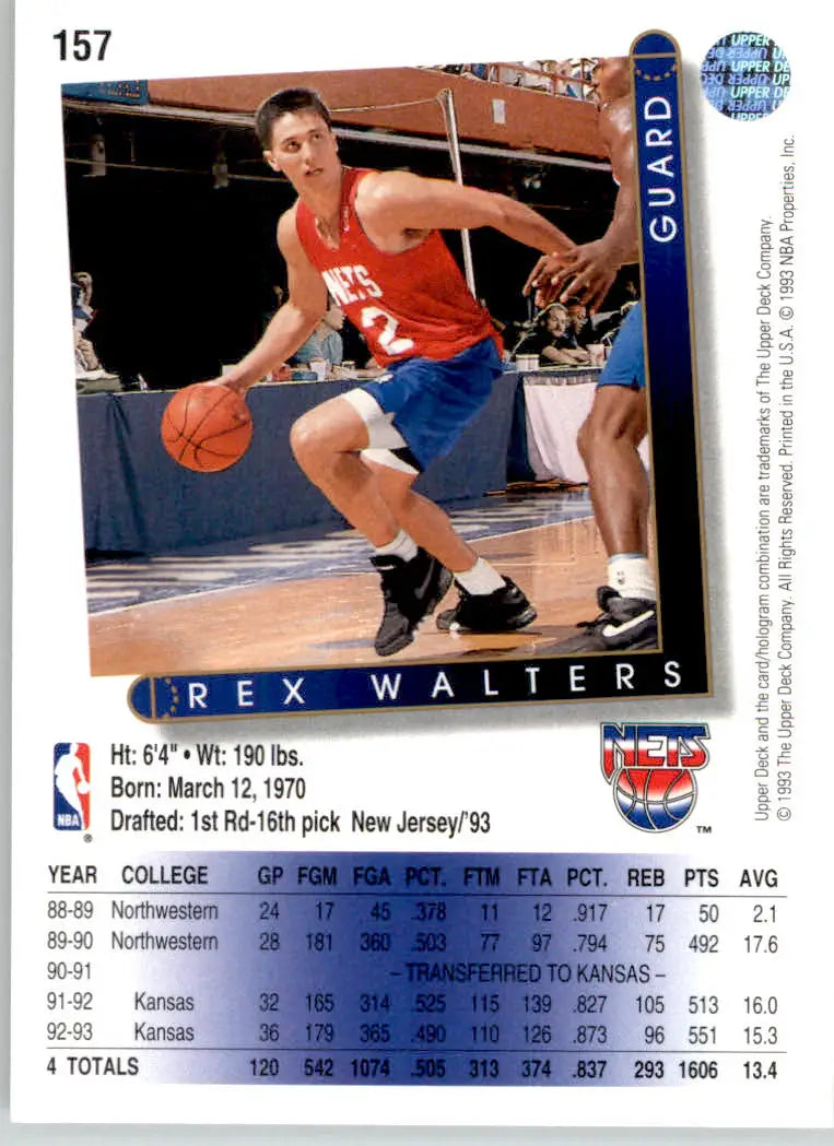 Rex Walters - 1993-94 Upper Deck - #157 - RC Basketball - Basketball Card Single