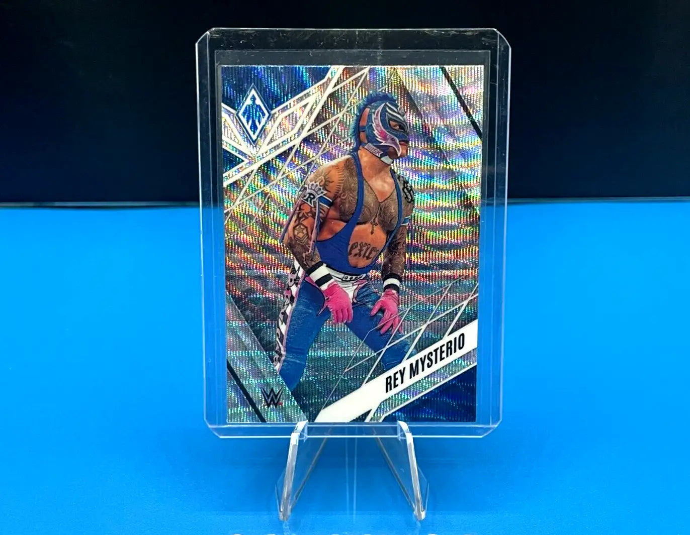 Rey Mysterio 2023 Panini Chronicles WWE Phoenix Silver Wave Prizm trading card