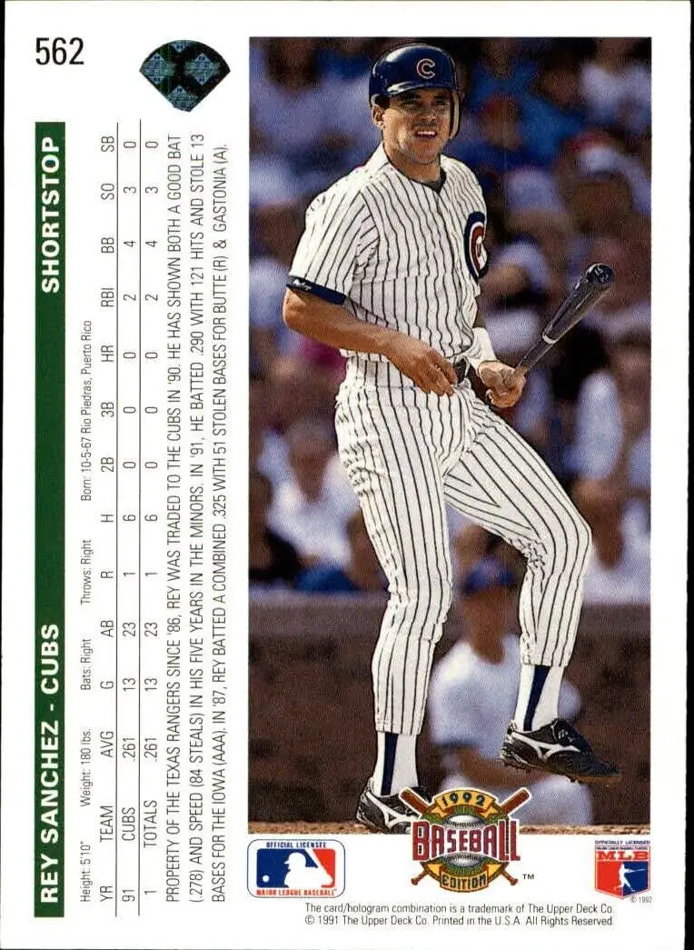 Rey Sanchez 1992 Upper Deck MLB #562 Rookie Baseball Card Chicago Cubs - Baseball Card Single