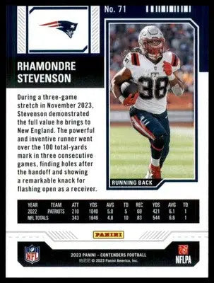 Rhamondre Stevenson 2023 Panini Contenders Season Ticket Retail #71 NE Patriots