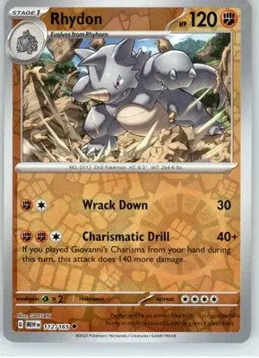 Rhydon - SV: Scarlet & Violet 151 - Reverse Holo NM - #112/165 - Pokémon Card Single