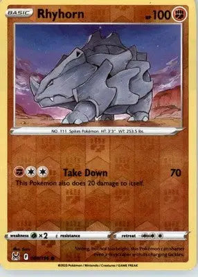Rhyhorn - SWSH11: Lost Origin - Reverse Holo LP - #089/196 - Pokémon Card Single