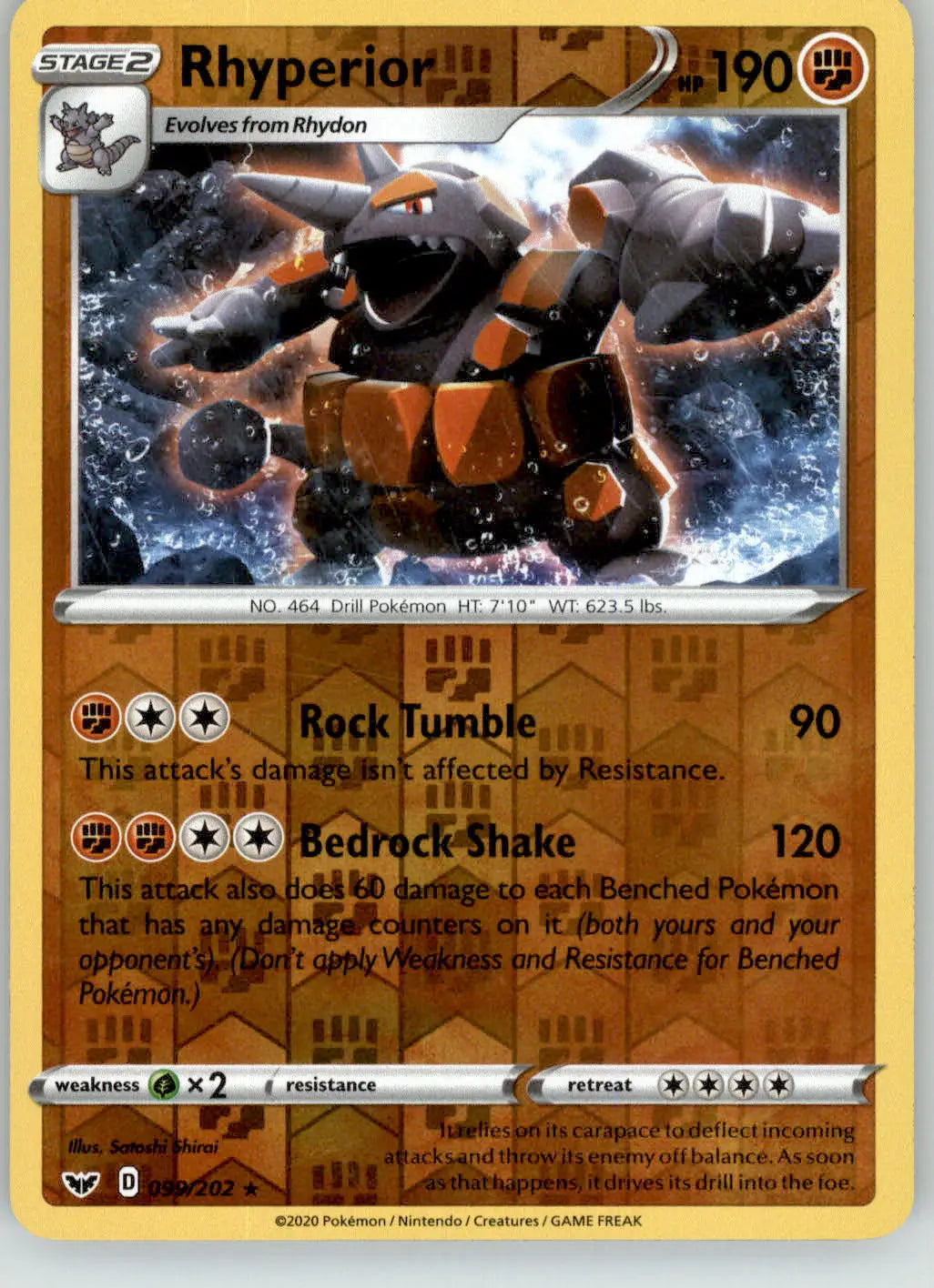 Rhyperior - Sword & Shield Base Set - 099/202 - Reverse Holo LP Pokemon - Pokémon Card Single