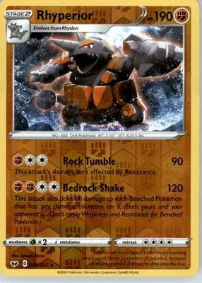 Rhyperior - SWSH01: Sword & Shield Base Set - Reverse Holo LP - #099/202 - Pokémon Card Single