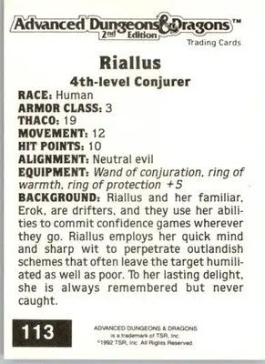 Riallus - 1992 TSR Advanced Dungeons & Dragons - #113 - Non_sport - Non-Sports Card Single