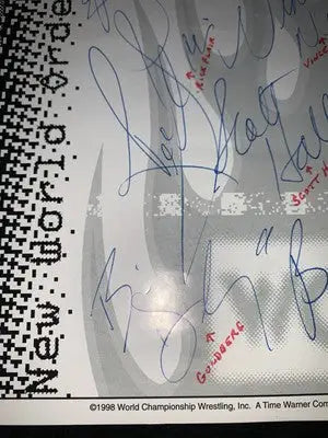 Ric Flair Arn Anderson Goldberg 12 Signed Flyer WWE NWO WCW JSA Auto Page Ticket - Sports Memorabilia