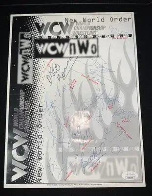 Ric Flair Arn Anderson Goldberg 12 Signed Flyer WWE NWO WCW JSA Auto Page Ticket - Sports Memorabilia