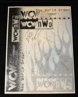 Ric Flair Arn Anderson Goldberg 12 Signed Flyer WWE NWO WCW JSA Auto Page Ticket - Sports Memorabilia