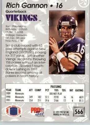 Rich Gannon - 1992 Pro Set - #566 - Football - Football Card Single