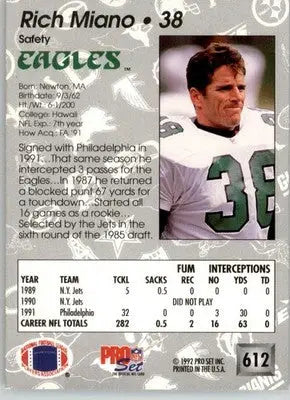 Rich Miano - 1992 Pro Set - #612 - Football - Football Card Single
