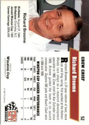 Richard Broome - 1991 Pro Set - #52 - Racing - Racing Card Single