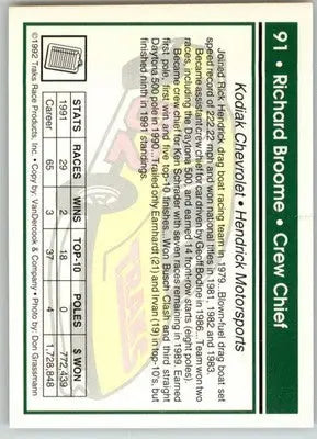 Richard Broome - 1992 Traks - #91 - Racing - Racing Card Single