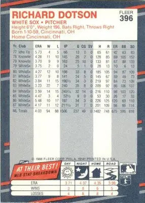 Richard Dotson - 1988 Fleer - #396 - Baseball - Baseball Card Single