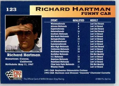 Richard Hartman - 1992 Pro Set NHRA - #123 - Racing - Racing Card Single