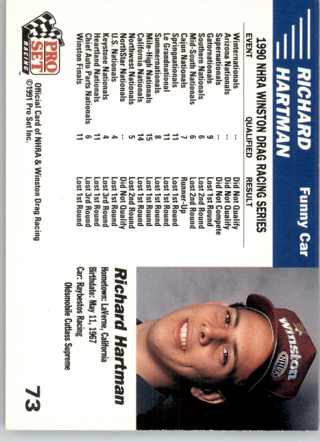 Richard Hartman’s Car - 1991 Pro Set NHRA - #73 - Racing - Racing Card Single