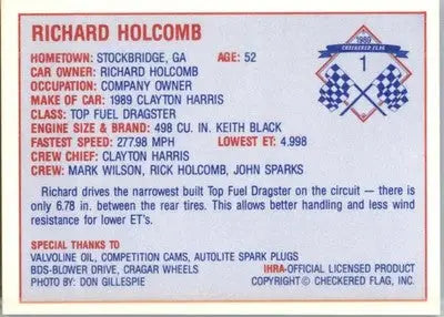 Richard Holcomb - 1989 Checkered Flag IHRA - #1 - Racing - Racing Card Single